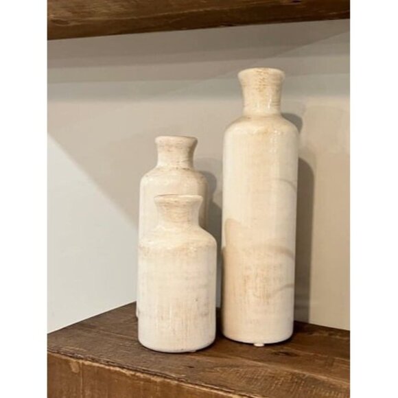 New White Ceramic Vase Set, Farmhouse Decor, Home Decorative Vase - Picture 2 of 2